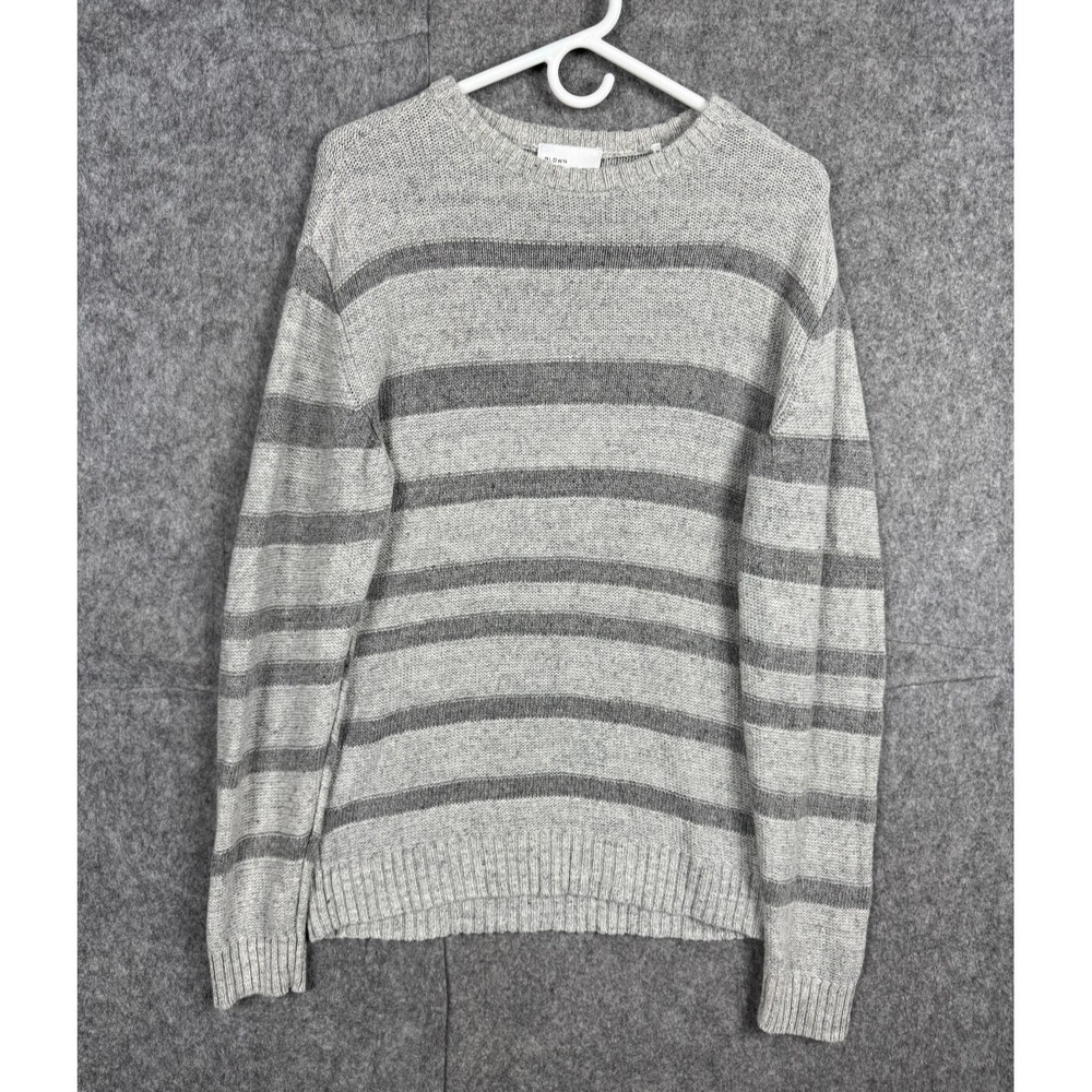 BLDWN Baldwin Sweater Men's Medium Gray Linen Blend Striped Gilpin *